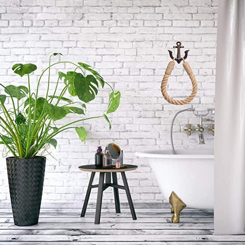 Amerla Nautical Anchor Toilet Paper Holder Rustic Industrial Wall-Mounted Towel Ring with Metal Hook for Bathroom Decor (Black) - Image 5